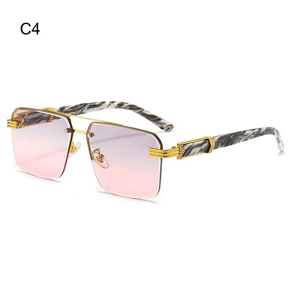 2024 Vintage Rimless Sunglasses – Oversized Square Gradient Shades with Double Bridge & UV400 Protection (Unisex)
