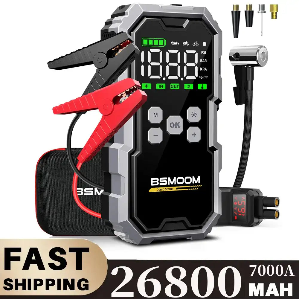 Portable 150PSI Air Pump & 7000A Car Jump Starter Power Bank