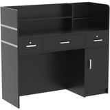 🪑 Modern Reception Desk – Wooden Computer Desk with 3 Drawers, 1-Door Storage Cabinet & Hutch Shelf for Office & Study
