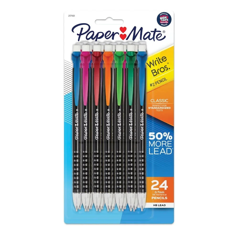 Mechanical Pencils 0.7 mm – Assorted Colors, No-Smudge Writing with 50% More Lead (24-Pack)