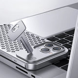 Aluminum Alloy Cooling Hollow Metal Case – Aromatherapy Shockproof Rimless Cover for iPhone 12/13/14/15 Pro Max & Plus