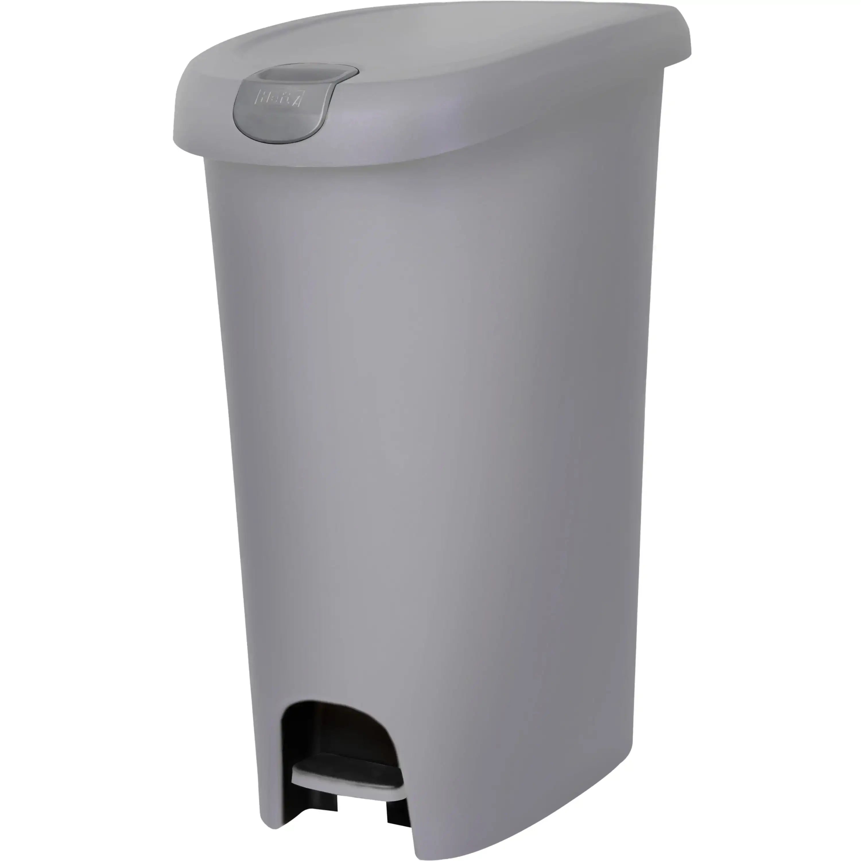 12-Gallon Slim Plastic Step-On Trash Can with Lock Lid – Gray Kitchen Bin