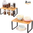Set of 2 Stackable 2-Tier Bamboo & Metal Shelf Organizer – Space-Saving Kitchen, Pantry & Bathroom Rack