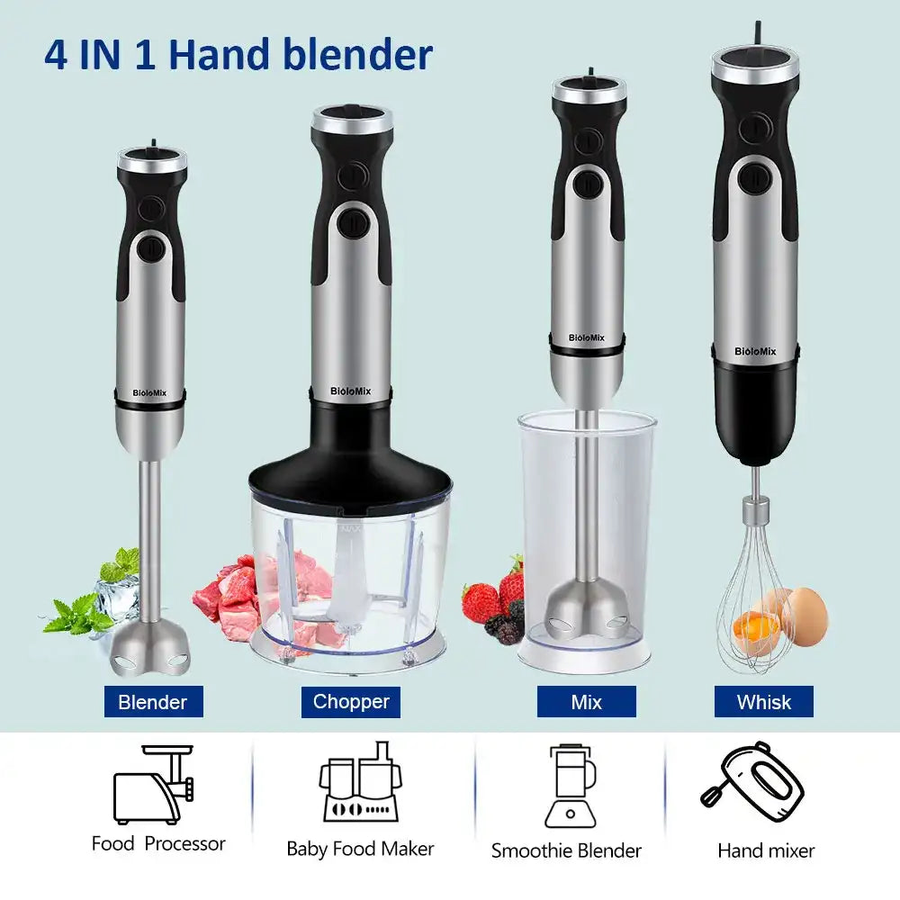 Biolomix 1200 W 5-in-1 Immersion Hand Stick Blender Mixer – Vegetable & Meat Grinder, 800 ml Chopper, Whisk & 600 ml Smoothie Cup