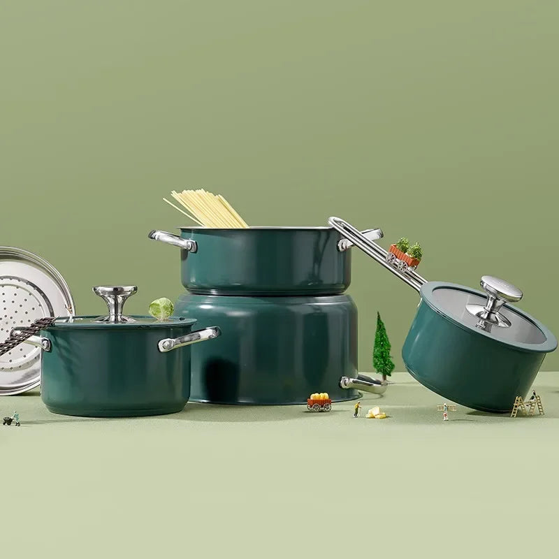 4-Piece Stainless Steel Cook Pot Set – Non-Toxic Colored Kitchen Pots with Glass Lids for Soup, Milk & Seafood 🍲🦀