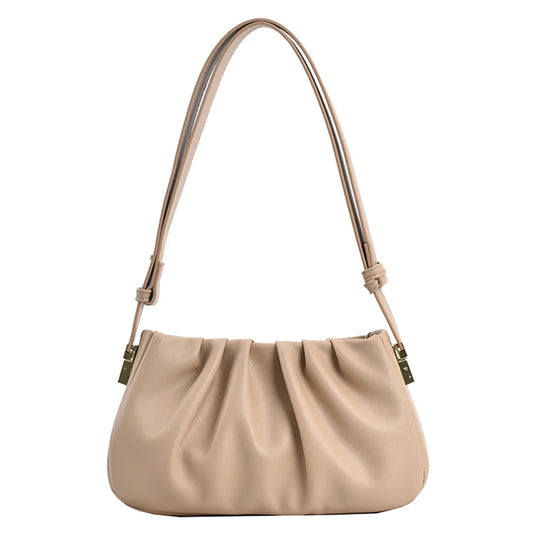 Women’s PU Leather Ruched Cloud Clutch – Small Messenger Shoulder Bag with Adjustable Strap, Fashion Crossbody Purse for Travel