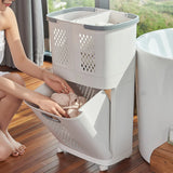 Movable Freestanding 2-Layer Laundry Basket – Detachable Dirty Clothes Storage with Wheels for Laundry Room & Balcony