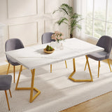 Tribesigns 55" Gold Dining Table – Modern White Faux Marble Top with Golden Metal Legs | Elegant Dining Room Table for 6