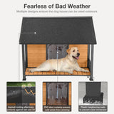 Outdoor Weatherproof Dog House – Fir Wood & Iron Frame Shelter for Large Breeds (Easy Assembly)