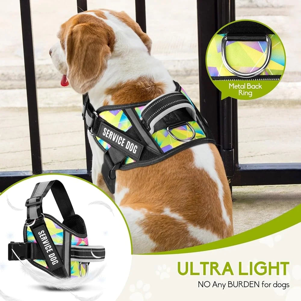 Service Dog Harness & Leash Set – Reflective No-Pull Training Vest with 10 Removable Patches, Multi-Color Options (S–XL Dogs)