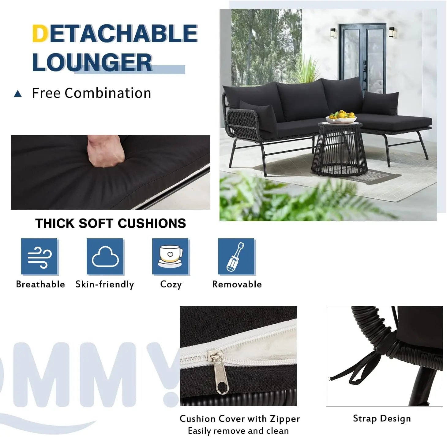 “3-Piece Patio Conversation Set – L-Shaped Sectional Sofa with Thick Cushions & Toughened Glass Coffee Table for Outdoor Living”