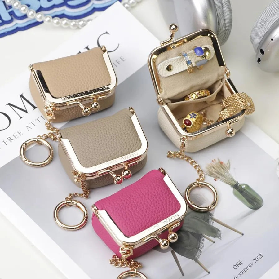 Genuine Leather Mini “Jewelry” Coin Purse – Solid Colour Kiss-Lock Change Pouch for Women