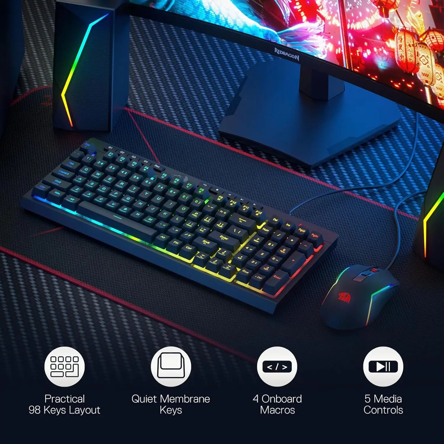 Redragon S141 Gaming Keyboard & Mouse Combo – K515 Wired RGB Membrane Keyboard & 10,000 DPI M616 Gaming Mouse Bundle