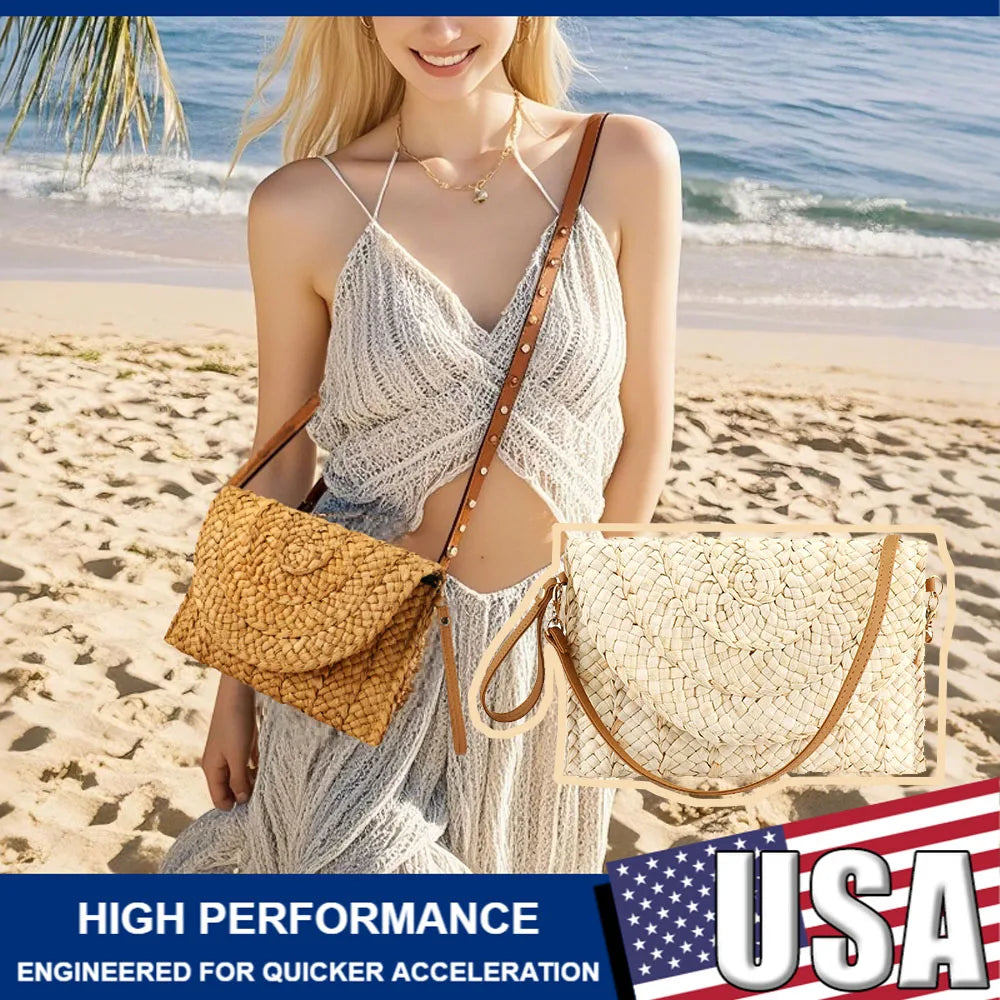 Women’s Handmade Straw Envelope Flap Bag – Knitted Crossbody & Clutch Purse for Beach, Travel & Casual Summer Outfits