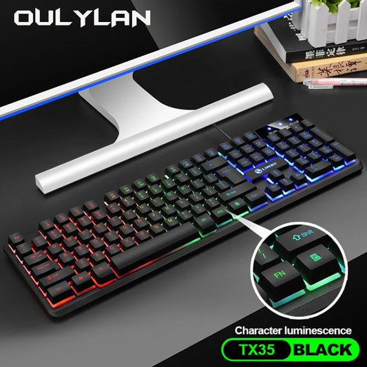 Limeide GTX350 Glow Keyboard and Mouse Kit – Upgraded USB Wired 104-Key Keyboard with Cap Cover & Optical Mouse for Home & Office