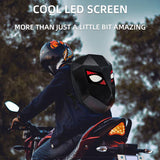 Motorcycle LED Hard Shell Backpack – Carbon Fiber Tech Riding Bag with DIY Display & Helmet Storage, Large Capacity