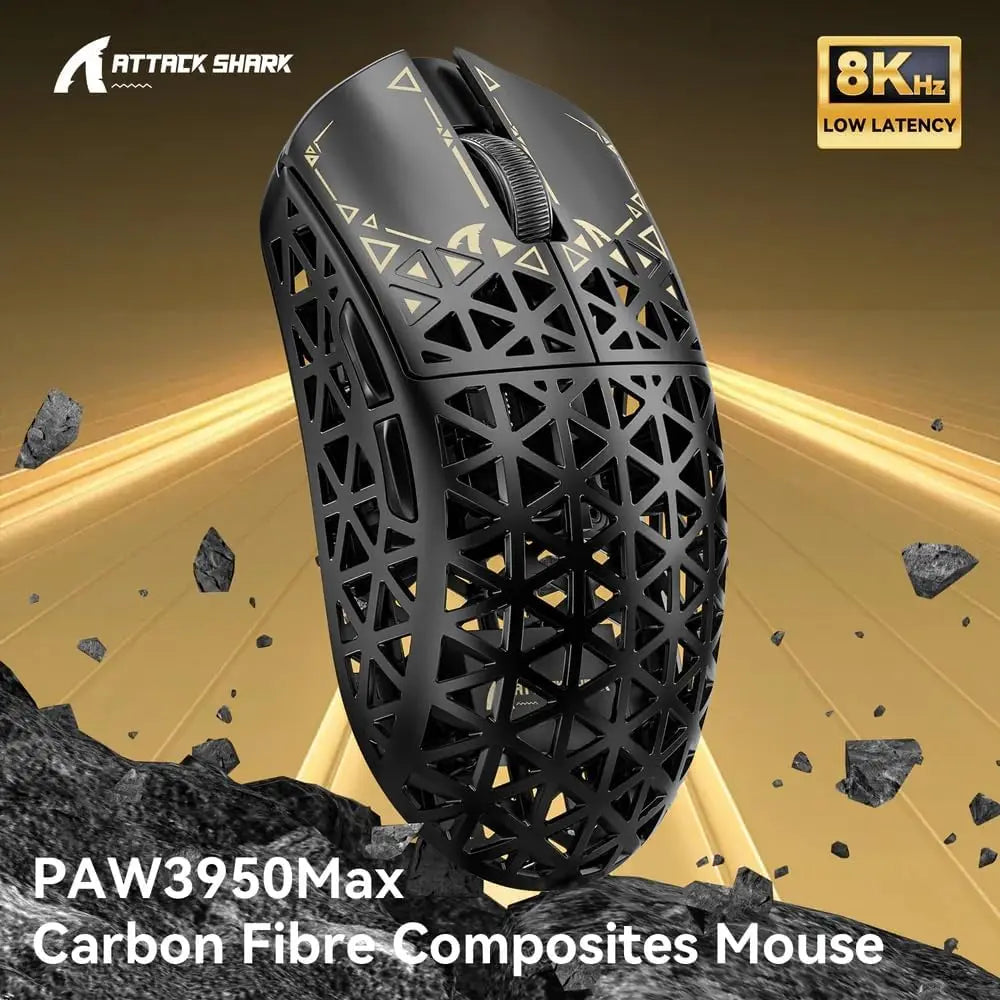 MambaSnake X Attack Shark R5 Ultra Wireless Gaming Mouse – 39g Superlight Carbon Fiber with Hollowed-Out Design