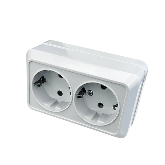 White Wall Mount EU Standard Power Socket – Vintage Style Electrical Outlet with Grounding, Flame-Retardant Plastic Surface Plug for Home & Office