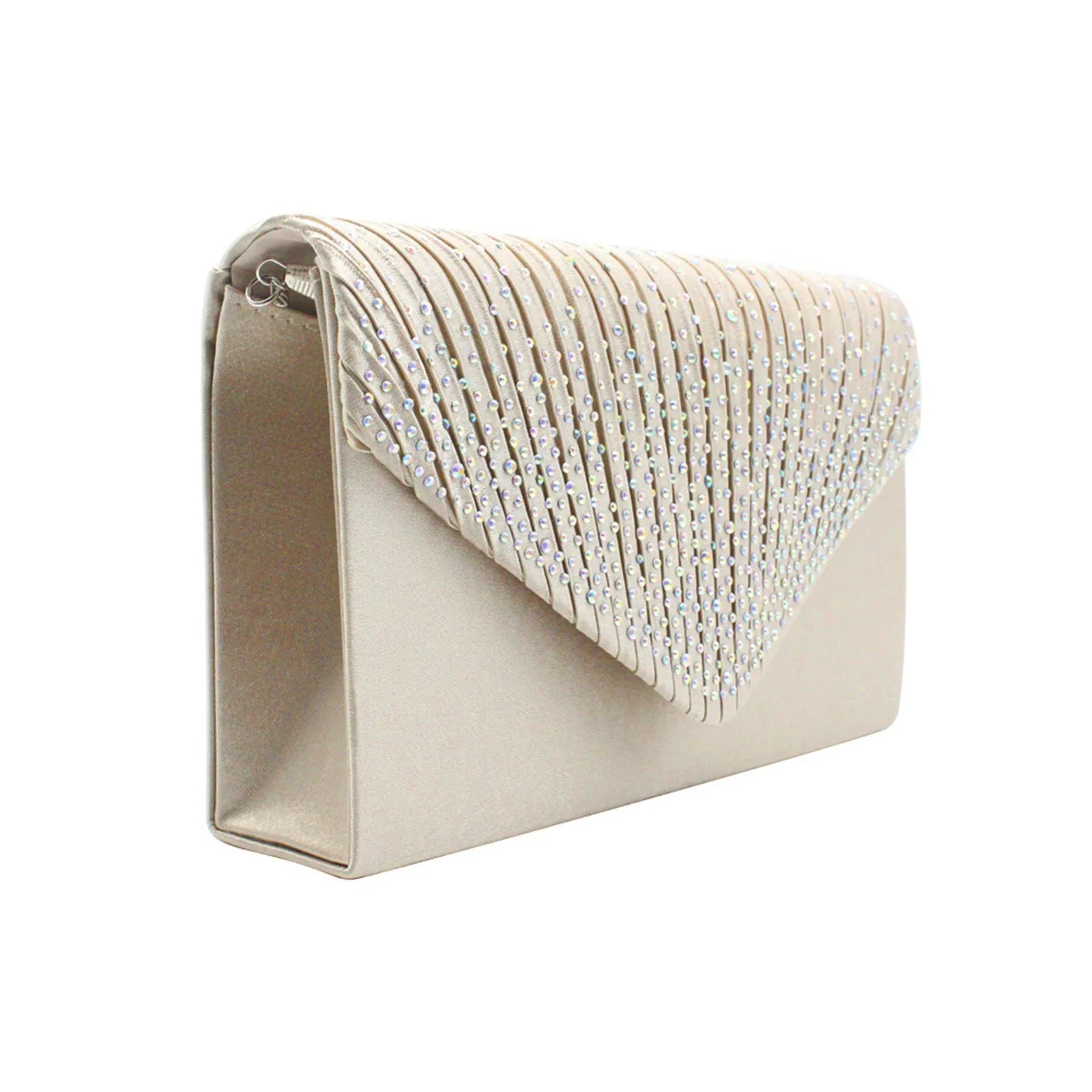 Women’s Satin Rhinestone Clutch – Elegant Evening Shoulder Bag with Thin Chain for Parties, Banquets & Weddings