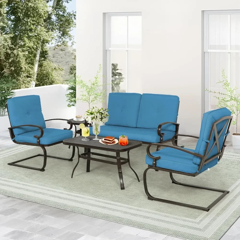 5-Piece Metal Outdoor Patio Furniture Set – Wrought Iron Chairs with Cushions for Garden & Balcony 🌿🪑✨