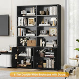6-Tier Double-Wide Bookshelf & Bookcase with Doors – Large 73″ Tall Open Display Shelves + Storage Cabinets