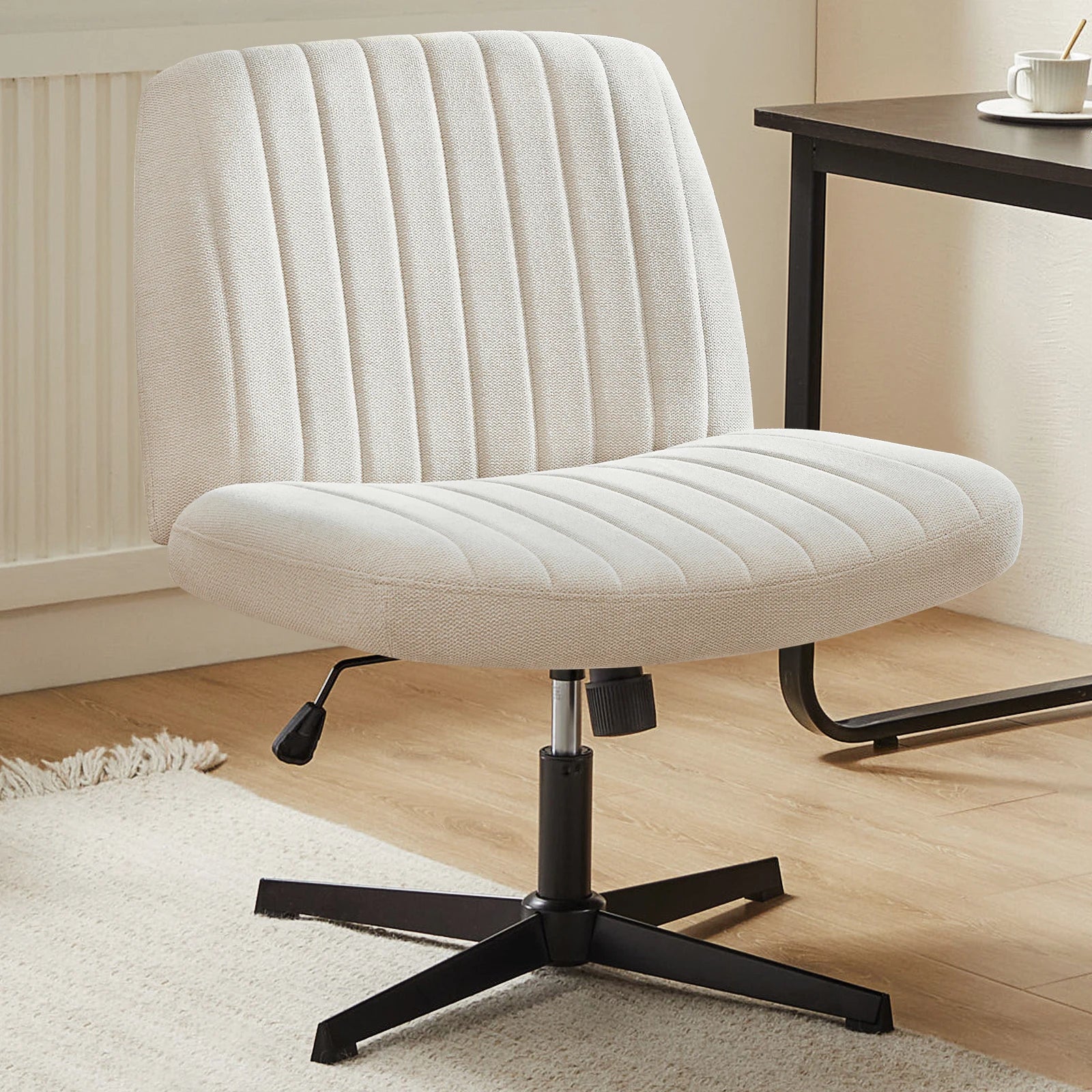 🪑 JHK Cross-Legged Rocking Gaming Chair – Armless Wide Fabric Swivel Task & Vanity Chair for Office & Living Room
