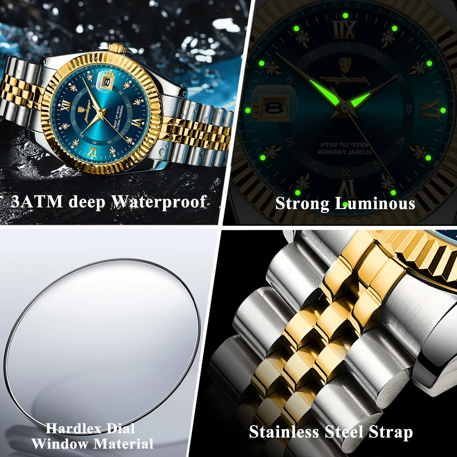 POEDAGAR Luxury Sport Men’s Watch – Waterproof Stainless Steel Quartz Wristwatch with Date & Luminous Display