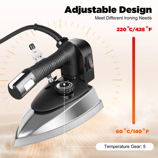 110V 1200W Gravity-Feed Industrial Steam Iron – Heavy-Duty Electric Iron for Professional Garment Pressing