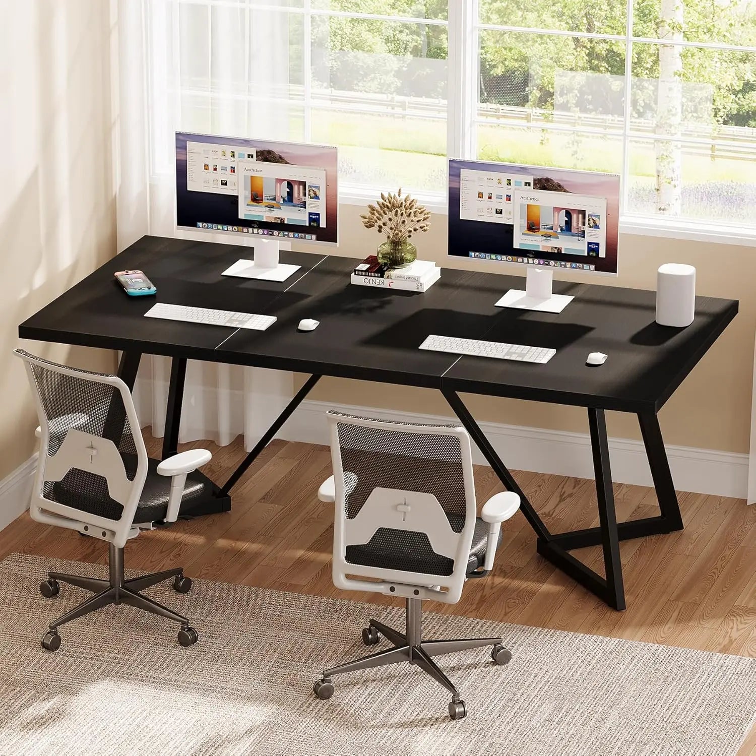 🖥️ 70.86" Large Executive Desk – Modern Computer & Office Workstation with Metal Frame for Home & Business