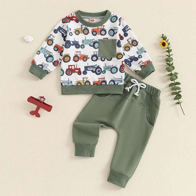 Lioraitiin Baby Boys Set – Long Sleeve Crew Neck Sweatshirt & Elastic Waist Sweatpants Infant Clothes