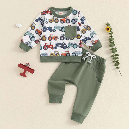 Lioraitiin Baby Boys Set – Long Sleeve Crew Neck Sweatshirt & Elastic Waist Sweatpants Infant Clothes