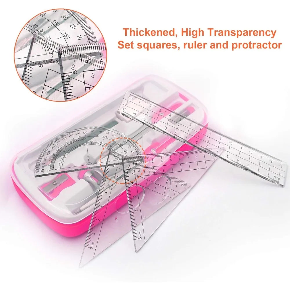 Complete Geometry Kit – 15-Piece Math Tool Set with Compasses, Protractors, Rulers & Pencils for Students 📐