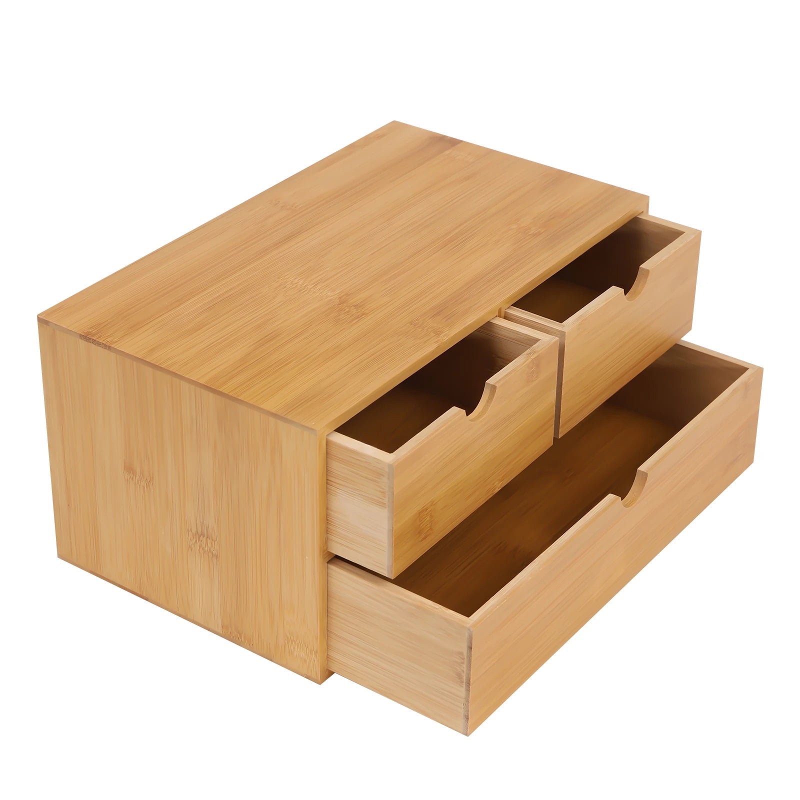 Bamboo 3-Drawer Desk Organizer Box – Compact Wood Desktop Storage Solution