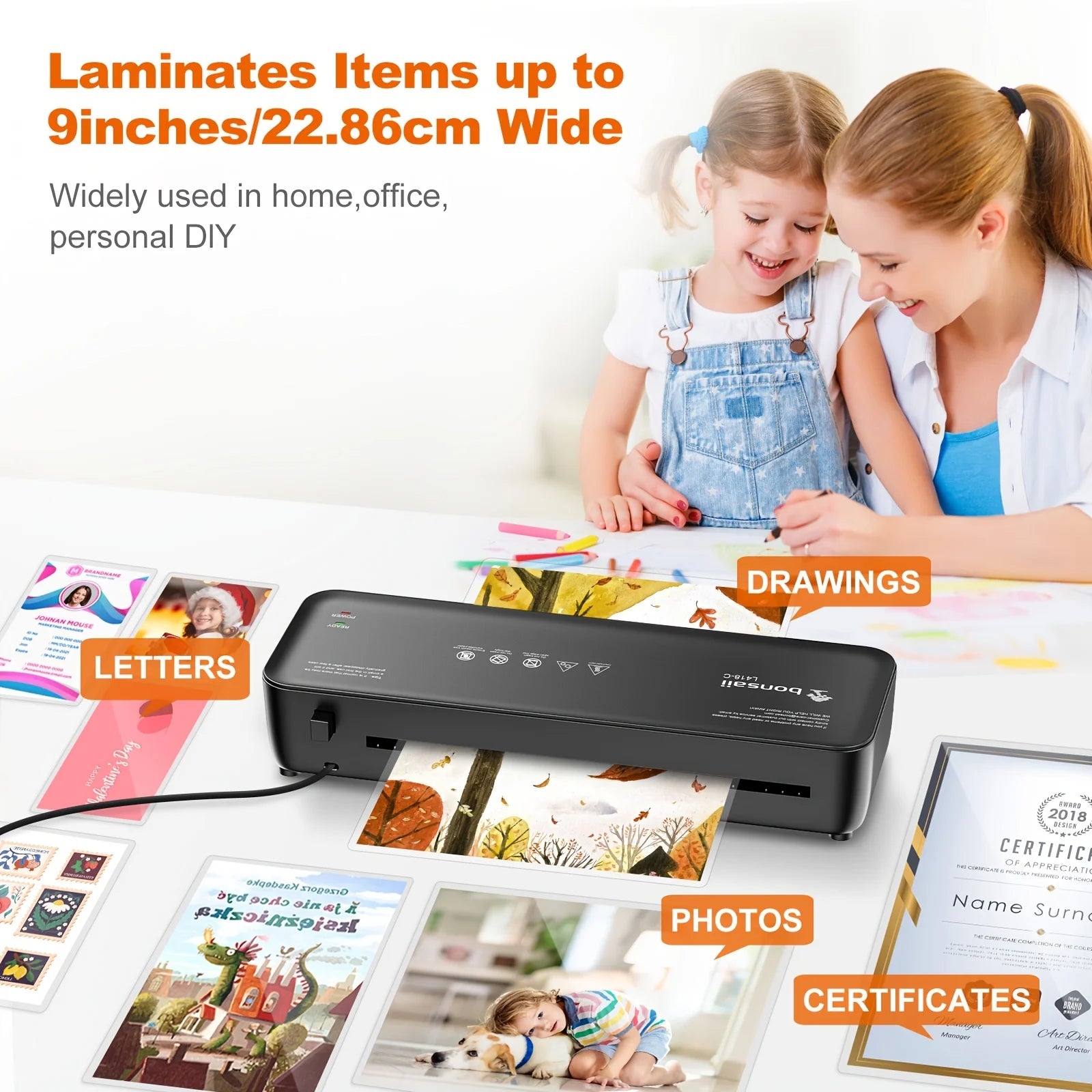 Bonsaii 9″ Thermal Laminator – Compact Jam‑Proof Laminating Machine with Precision Temperature Control