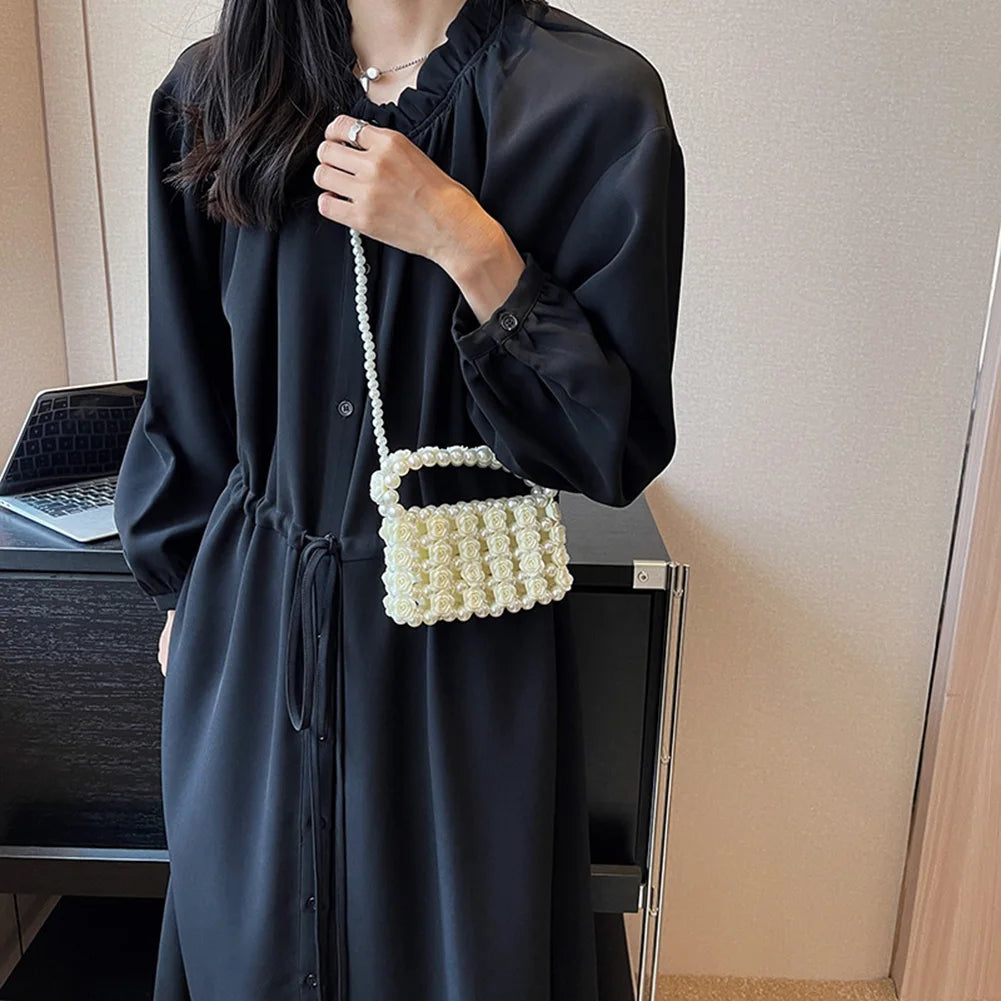 French Pearl Beaded Evening Clutch – Women’s Sweet Crossbody Bag for Weddings, Parties & Elegant Events
