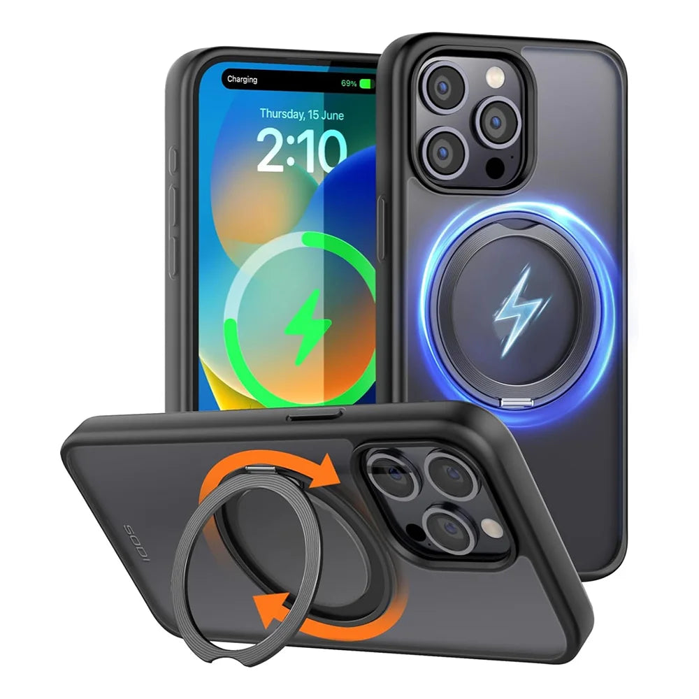 SODI Magnetic Ring Case for iPhone 15 Pro & Pro Max – 360° Rotatable Stand, MagSafe Wireless Charging Compatible