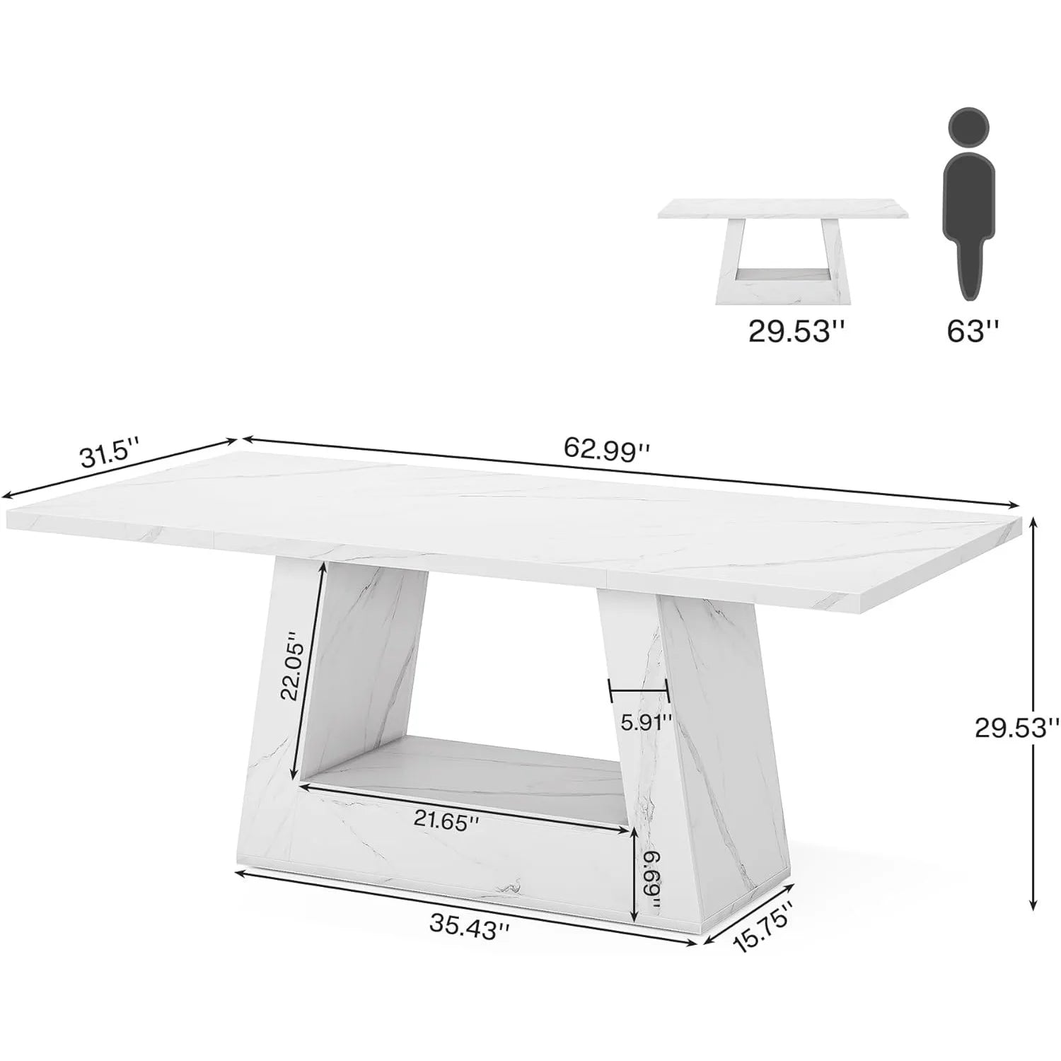 🖥️ 63" Modern Computer Desk – Large Office Executive Writing Desk with Faux Marble Finish for Home & Business