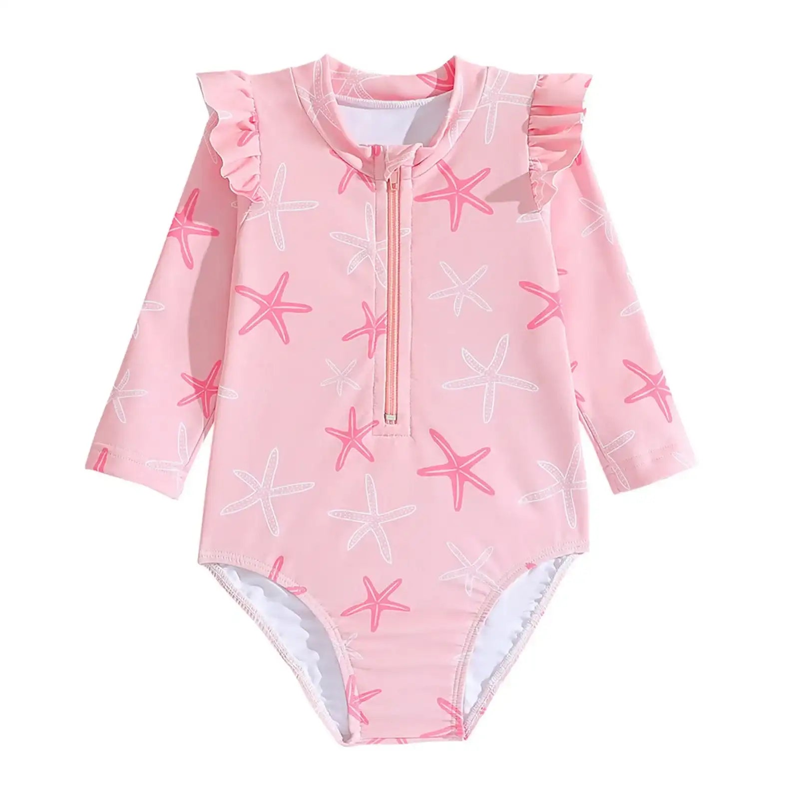 Long-Sleeve Printed Beach Rash Guard Suit for Toddler Girls