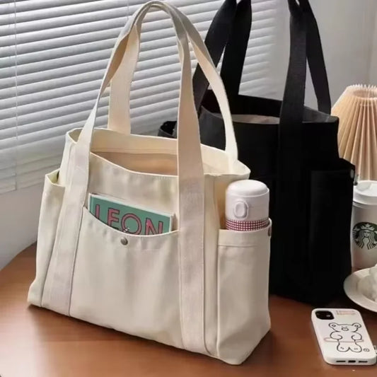 Large-capacity canvas tote bag – student & college style shoulder handbag, work commuting book bag for school, office & daily use