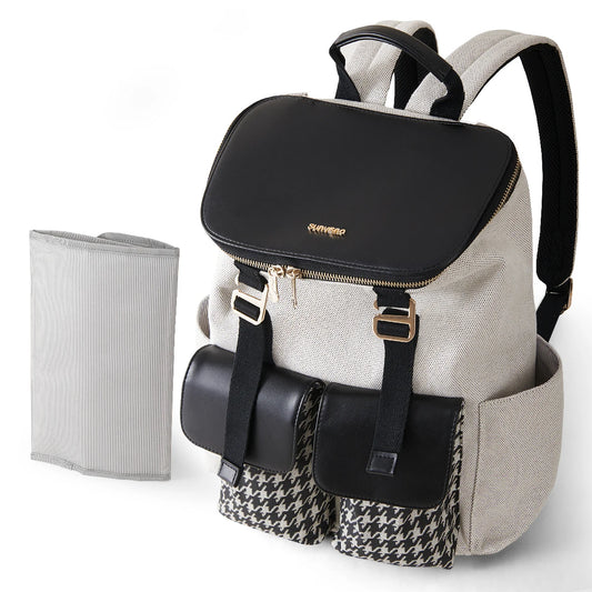 SUNVENO Mommy Diaper Bag Backpack – Large-Capacity Multifunction Baby Bag with Changing Pad (Houndstooth Design)