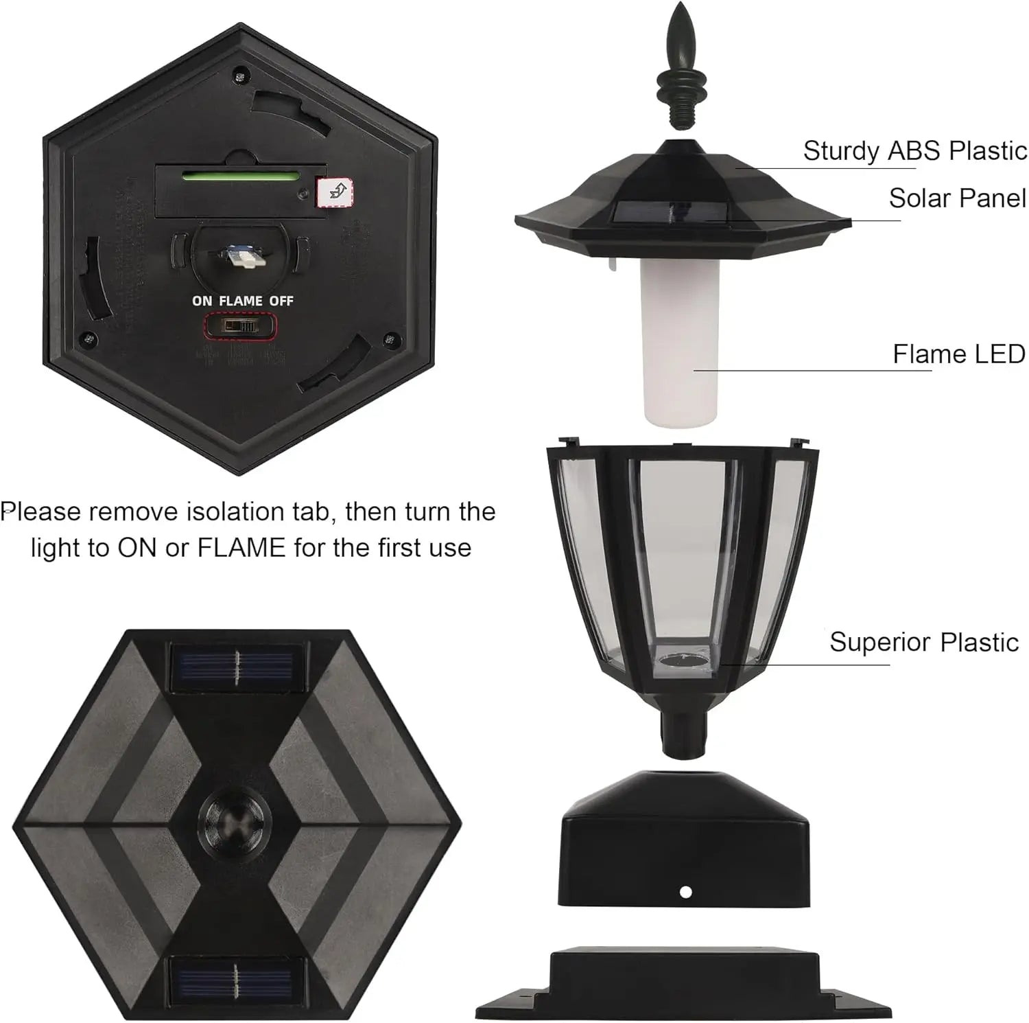 Waterproof Outdoor Solar Flame Post Light – Flickering Flame LED Lantern for Garden & Patio (Fits 4x4 / 5x5 / 6x6 Wooden Posts)