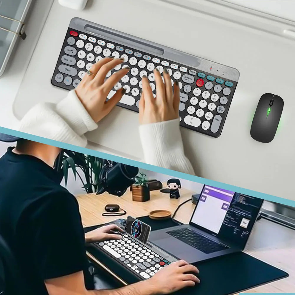 2.4G + Bluetooth Dual-Mode Keyboard & Mouse Combo – Multi-Device Wireless Set with Phone Holder for Mac, iOS, Android & Windows