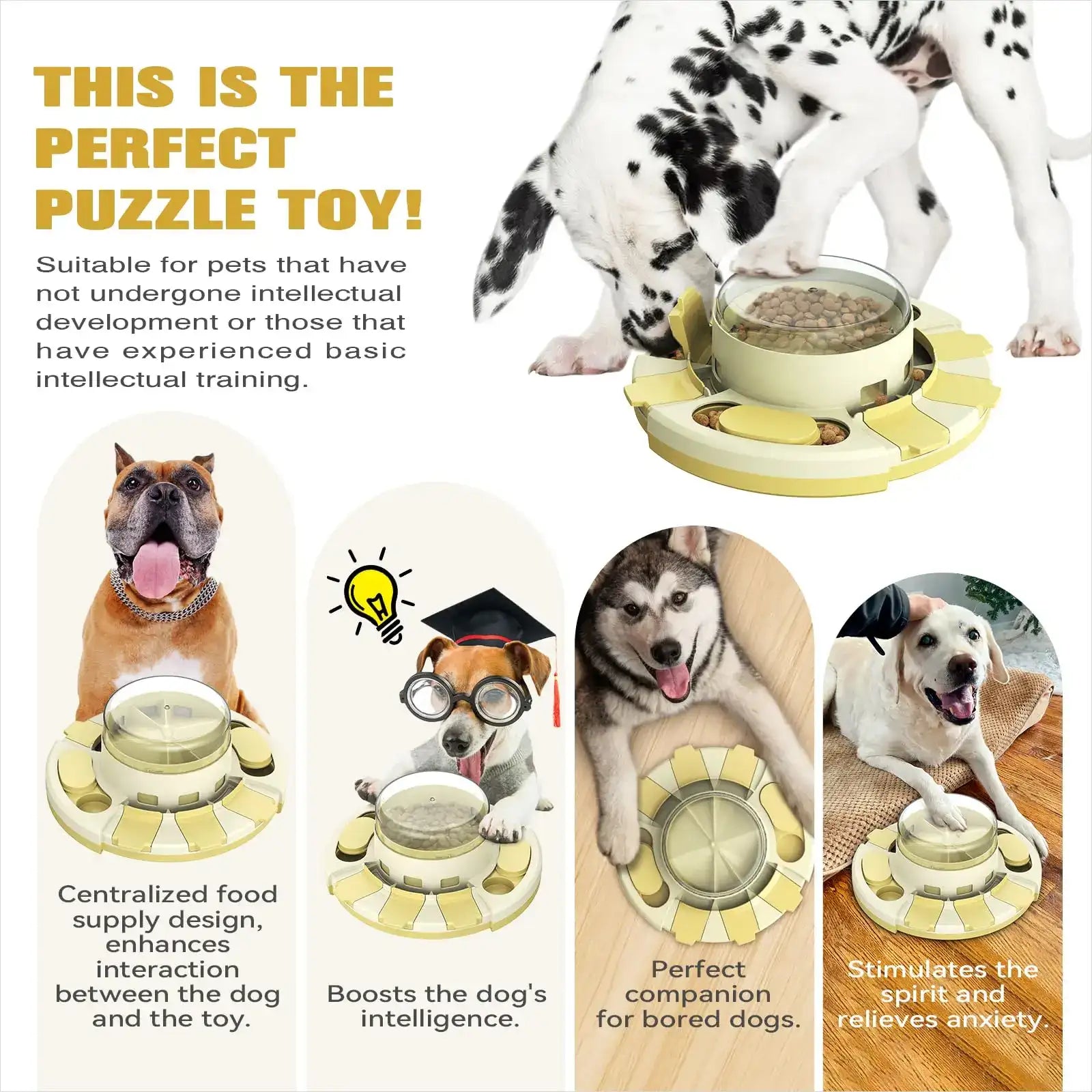 Dog Puzzle Toy w/Button – 2-in-1 Food Dispenser & Slow Feeder Game for Mental Stimulation