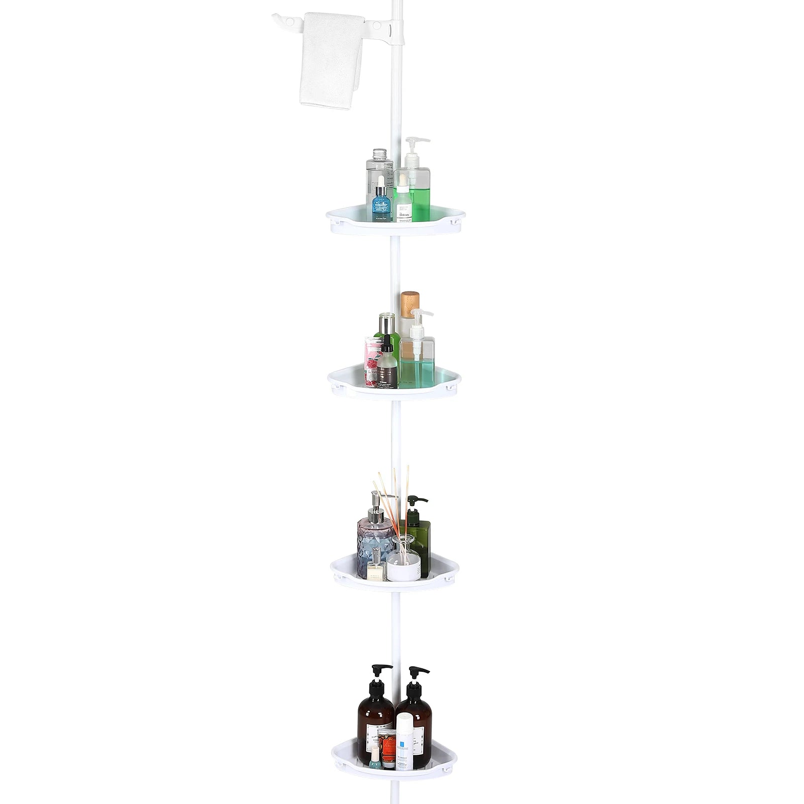4-Layer Telescopic Corner Storage Rack – Adjustable Height Bathroom Shower Organizer
