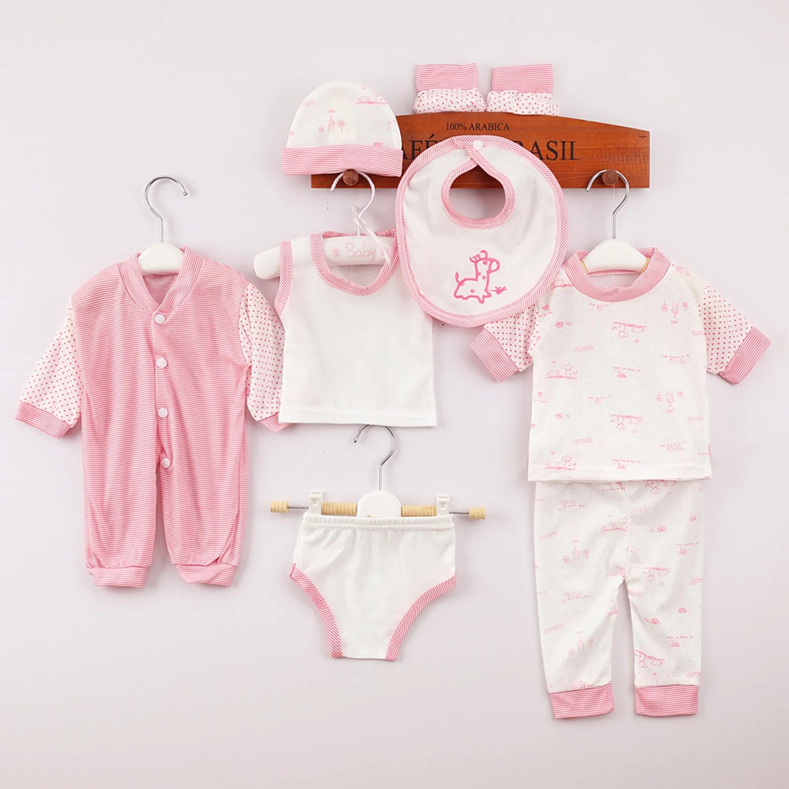 8-Piece Newborn Baby Outfit Set – Tops, Romper, Pants, Hat, Bib, Socks & Shoes for Baby Boys & Girls (Unisex)