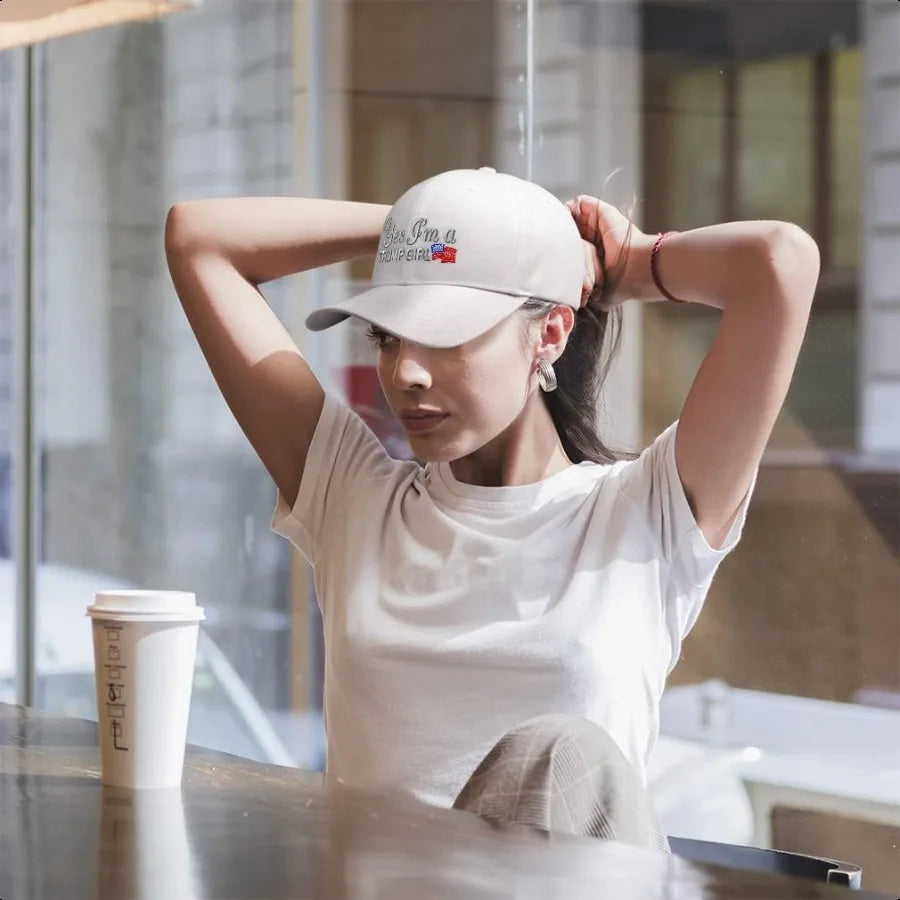 “Yes I’m a Trump Girl” Embroidered Baseball Cap – Adjustable Republican Dad Hat for Men & Women
