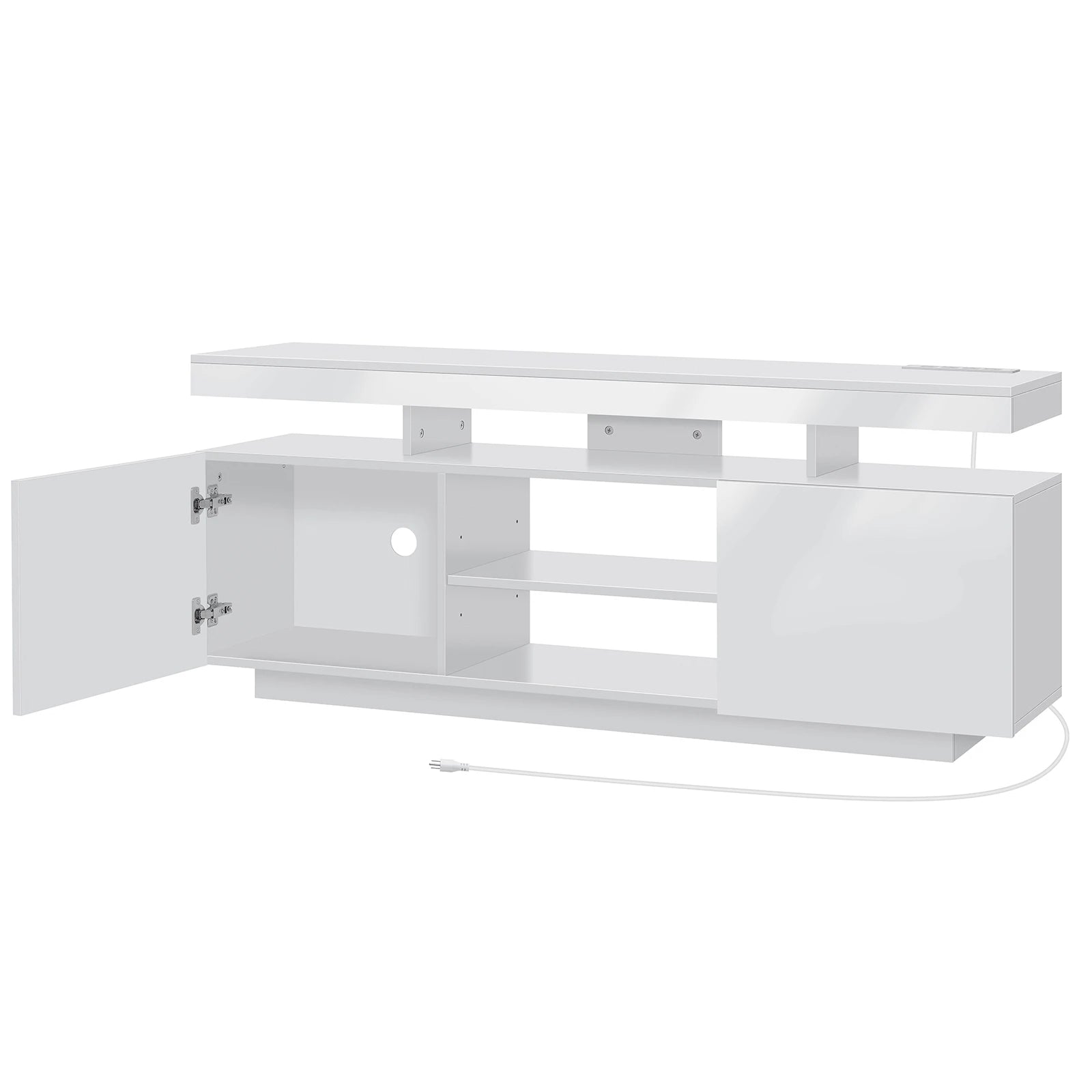 Modern LED-Light TV Stand for 55–65″ TVs – Built-in Power Outlets, Gaming & Console Storage Entertainment Center