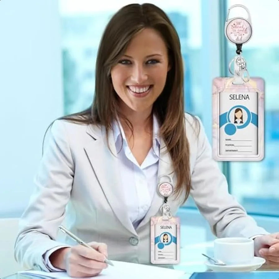🌟 Women’s Inspirational Badge Holder – Retractable Reel ID Card Holder with Heavy Duty Clip & Vertical Name Tag Design