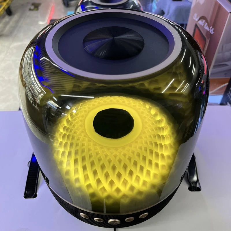 Wireless Bluetooth Smart Speaker – Transparent Glass Desktop Subwoofer with Surround Sound & Colorful Atmosphere Lights