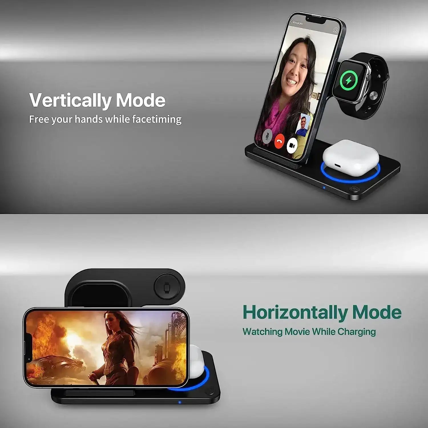30W 3-in-1 Fast Wireless Charger for iPhone, Apple Watch, AirPods